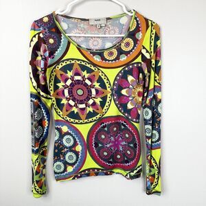 Fuzzi Shirt Womens Small Multi Color Bright Loud Kaleidoscope Print Long Sleeves